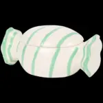 Kerámia cukortartó fedővel – cukorka forma (zöld csíkos)